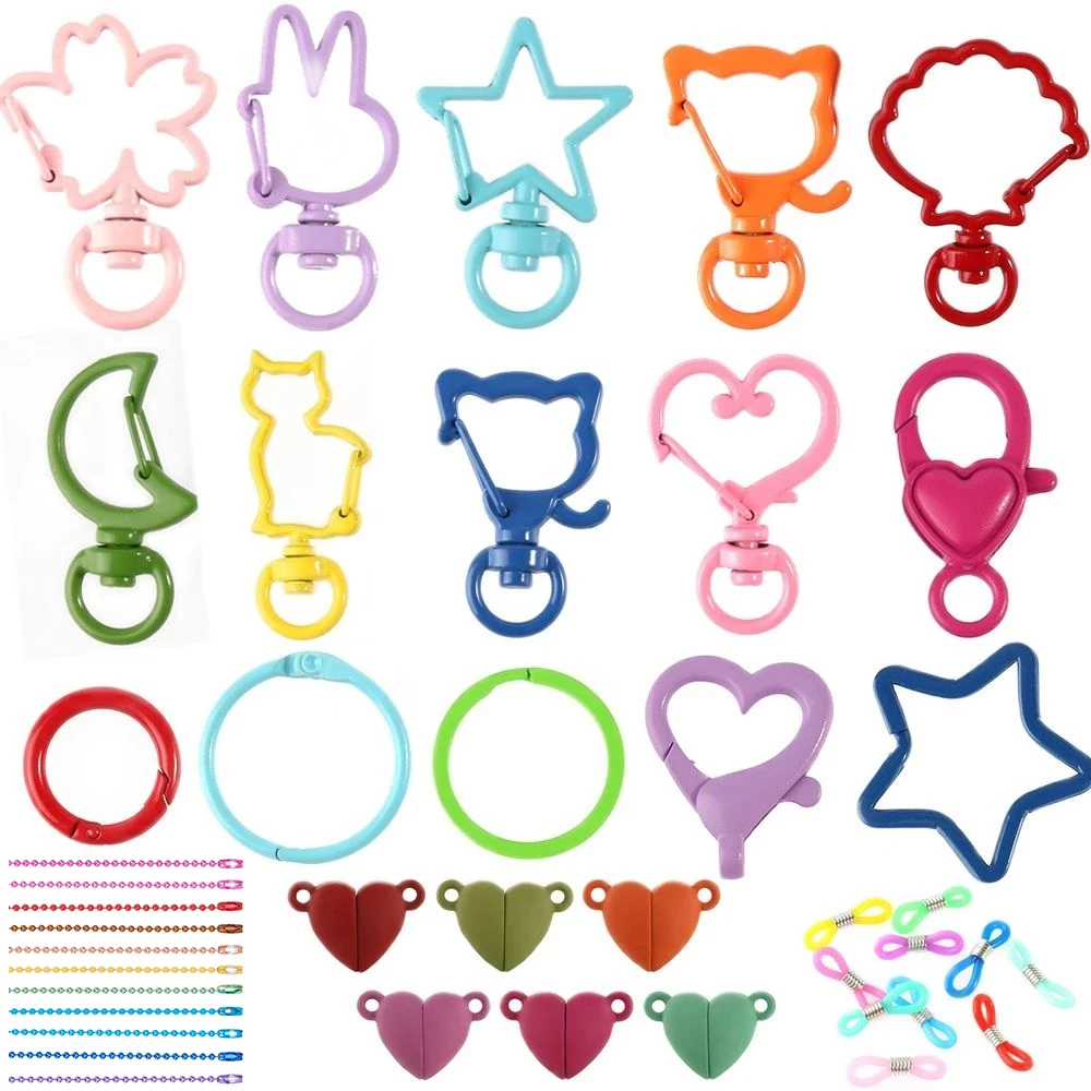 

Multi-color Mixed Alloy DIY Jewelry Making Findings Supplies Plastic Lobster Clasp Hooks Ball Chains Open Rings for Keychain DIY
