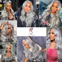 Perruque Lace Frontale en Cheveux Humains Gris Argenté Vietnamien, Ondulée, avec Dentelle HD 13x4, Couleur Blond Platine, Perruques Grises 5