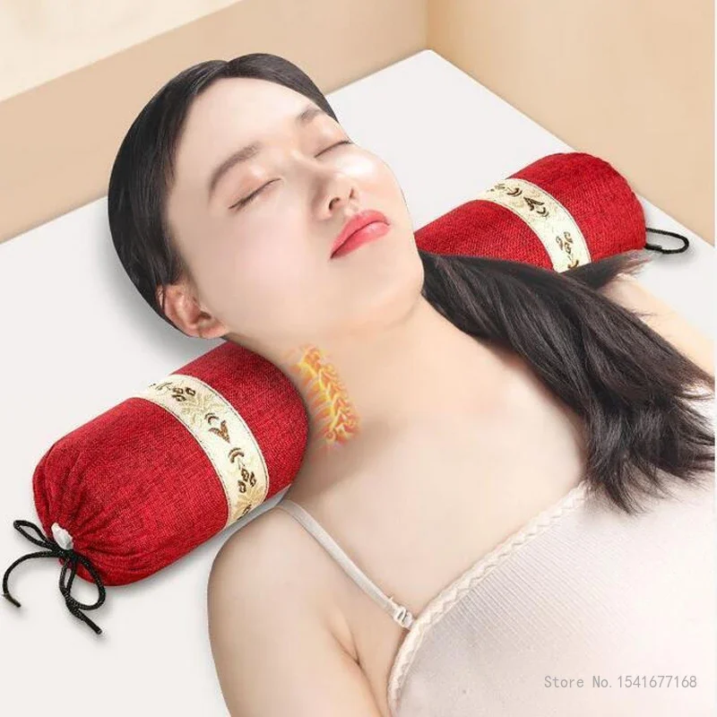 Creative Cervical Pillow, Buckwheat Round Moxa Leaf, Cylindrical Cervical Pain, Chinese Medicine Filling Candy Shape Pillow, 1Pc