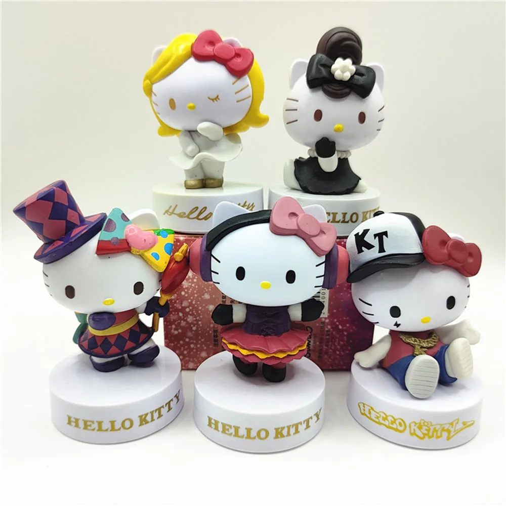 

5 Pcs/Set Sanrio Hello Kitty Car Ornament Collectible Children's Toy Kawaii Cake Decoration Anime Doll Surrounding Birthday Gift
