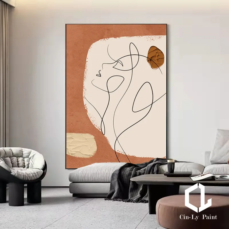 

Handmade Simplicity Abstract Line Figure Oil Painting Modern Hanging Wall Art On Canvas Porch Living Room Decor Mural Frameless