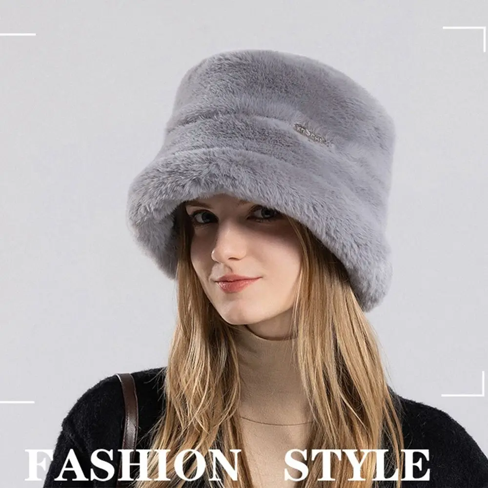 

Soft Plush Fisherman Autumn Winter Women Fluffy Fur Bucket Hat Thicken Hat Keep Warm Basin Hat Thermal Basin Hat Lovely