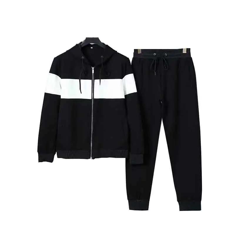 

2024 Men's New Black and White Hooded Zipper Casual Sports Set High-End Long Sleeve Two-Piece Set