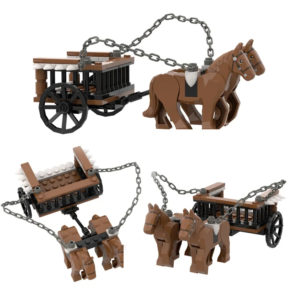 Bausteine MOC-Kutsche Mittelalterlicher Streitwagen Reiswagen Militärwaffen Zubehör Waffen Montageszenenmodell – Detail 14