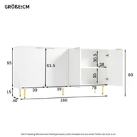 Сервант для гостиной, комод с дверцами, матовые золотые ручки и глянцевые ножки стола, комод, размер 160×80×40 см — изображение 3