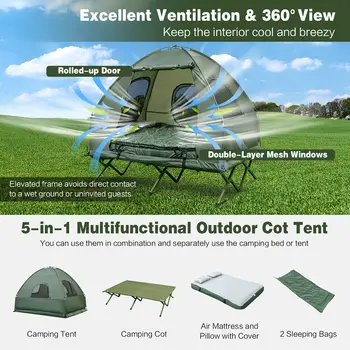 2-Person Compact Portable Tent/Camping Cot w/ Air Mattress & Sleeping Bag 6