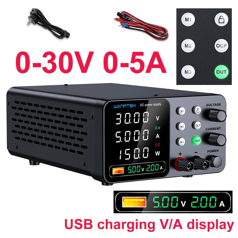 Wanptek Adjustable Lab DC power supply 30V 5A 10A 60V 5A Bench Power ...