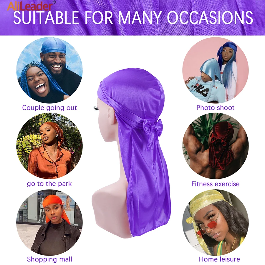 Unisex Silky Durags Bandanas Turban Hat Wigs Doo Men Satin Durag Biker Headwear Headband Hair Accessories Extra Long Tail Du-Rag 5