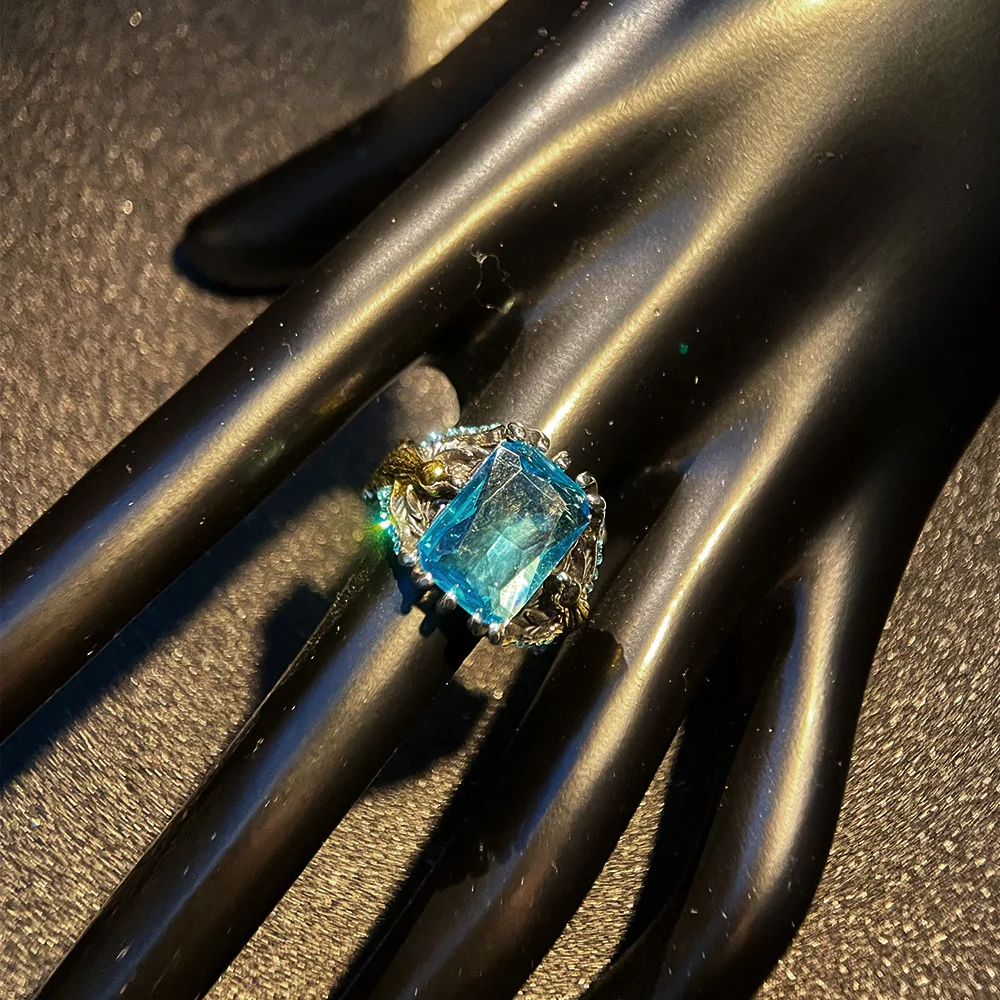 Retro Dragon Claw Golden Eagle Blue Gem Ring for Men & Women Antique Gothic Adjustable Open Ring Alloy Jewelry Lovers Gift 6