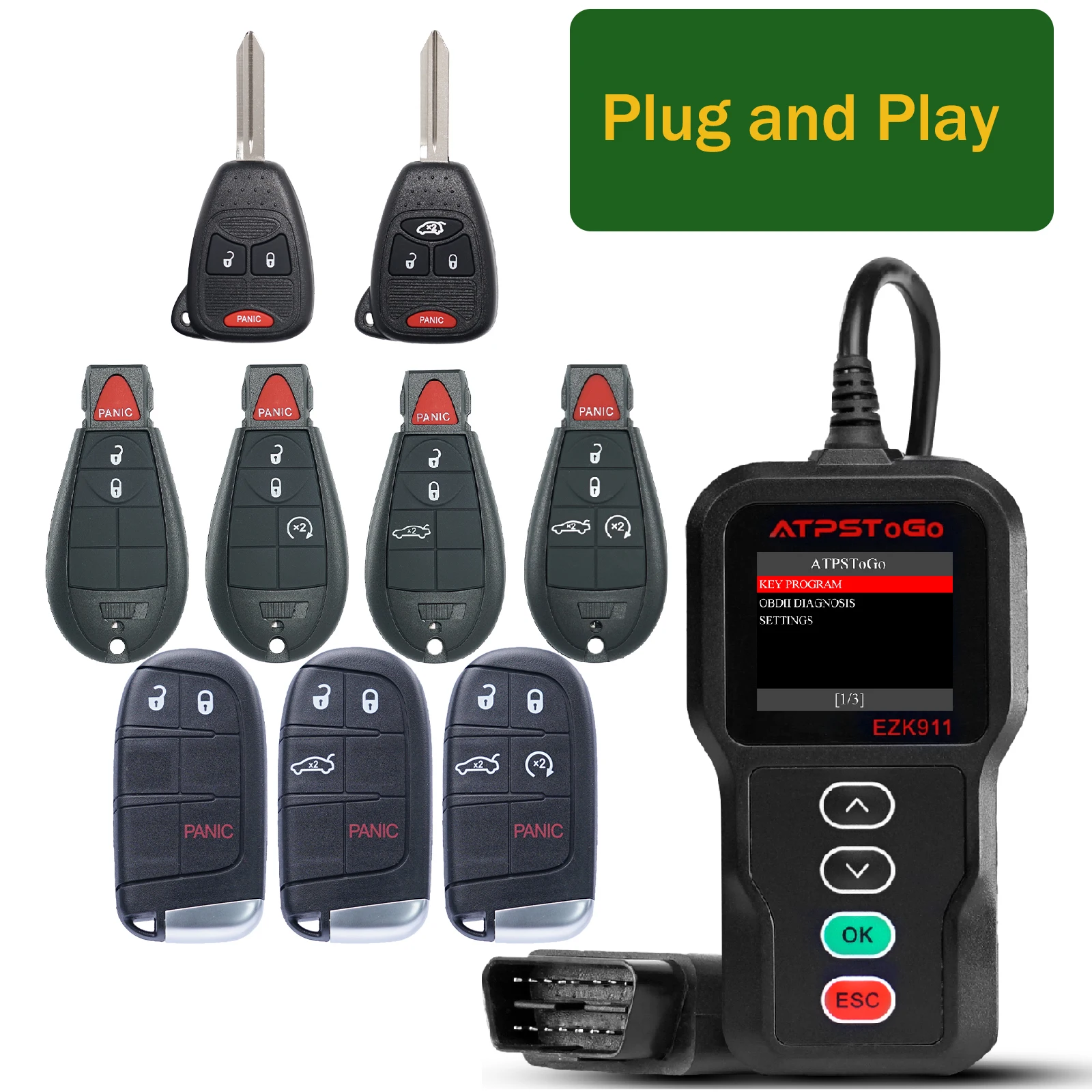 ATPSTOGO 2 pcs New Key fob And Programmer tool for 2005-2015 Dodge Charger Challenger Journey Paogramming key fob