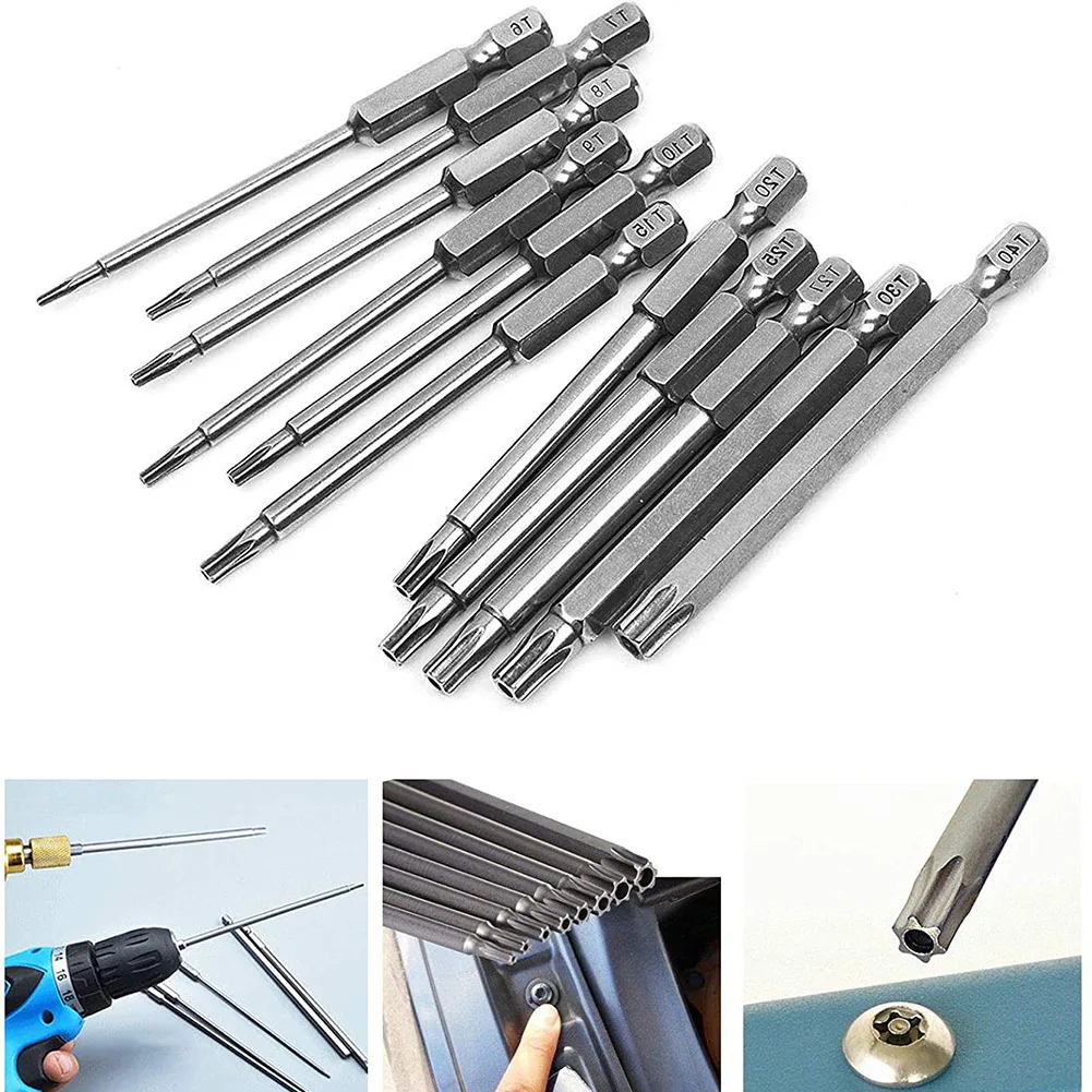 Hex Shank Torx Security Head Screwdriver Drill Set 4 Inch Length S2 Steel Torx Screwdriver Bit Set 11/12pcs Head 1/4 Inch screwdriver set