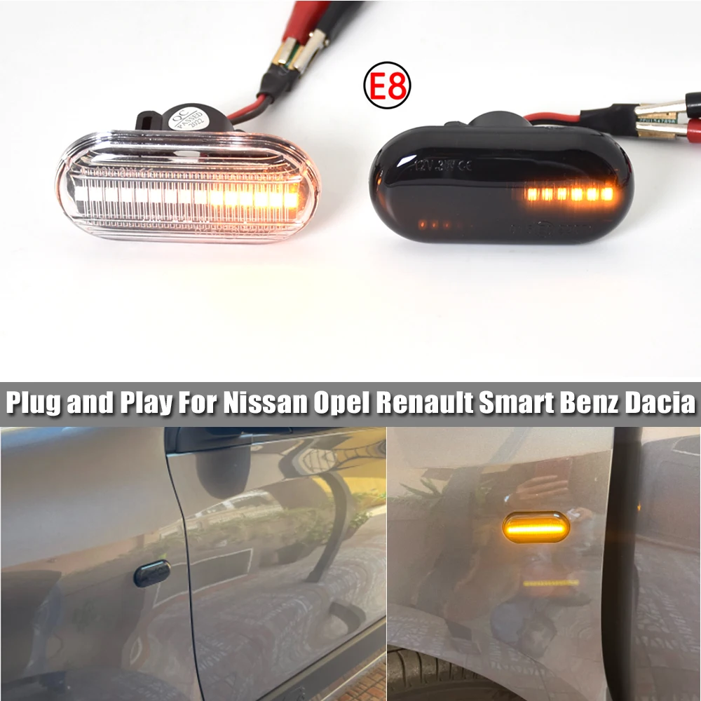 2pcs LED Dynamic Turn Signal Side Marker Light For Renault Clio 1 2 MEGANE ESPACE TWINGO MASTER Nissan Opel Mercedes-Benz Smart