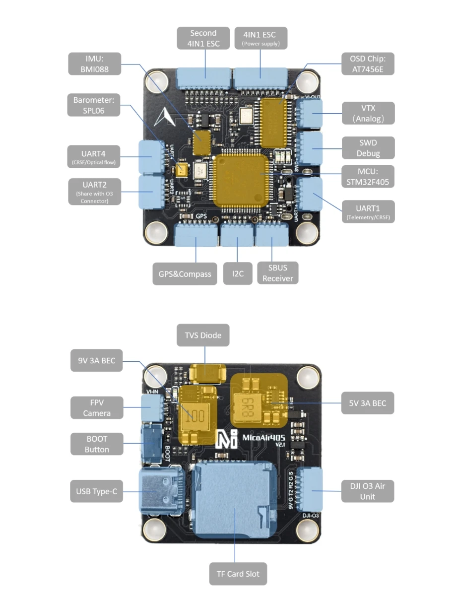Description Picture 3 of itemMicoAir405v2 F405 Stack 30x30 Flight Controller with Bluejay 50A 4IN1 ESC Support Ardupilot&INAV