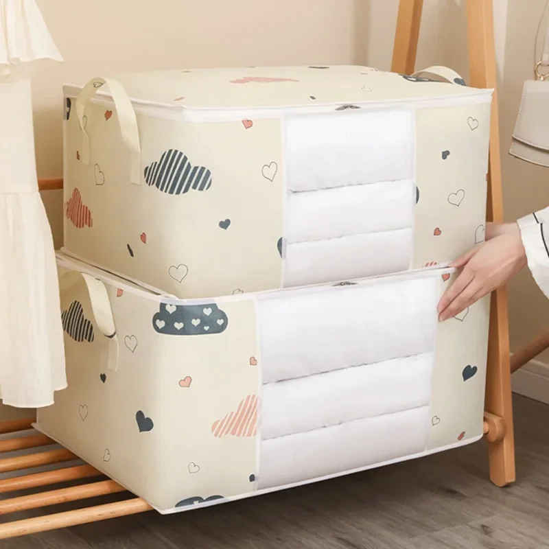 Description Picture 2 of itemQuilt Storage Bags With Zipper Foldable Organizer Large Clothes Portable Visible Collecting Pouch Moisture Household Box