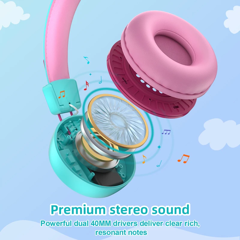 RGB Kids Bluetooth Headphones Headset Wireless Headphone Foldable Earphone HD Micro ChildrenHeadset