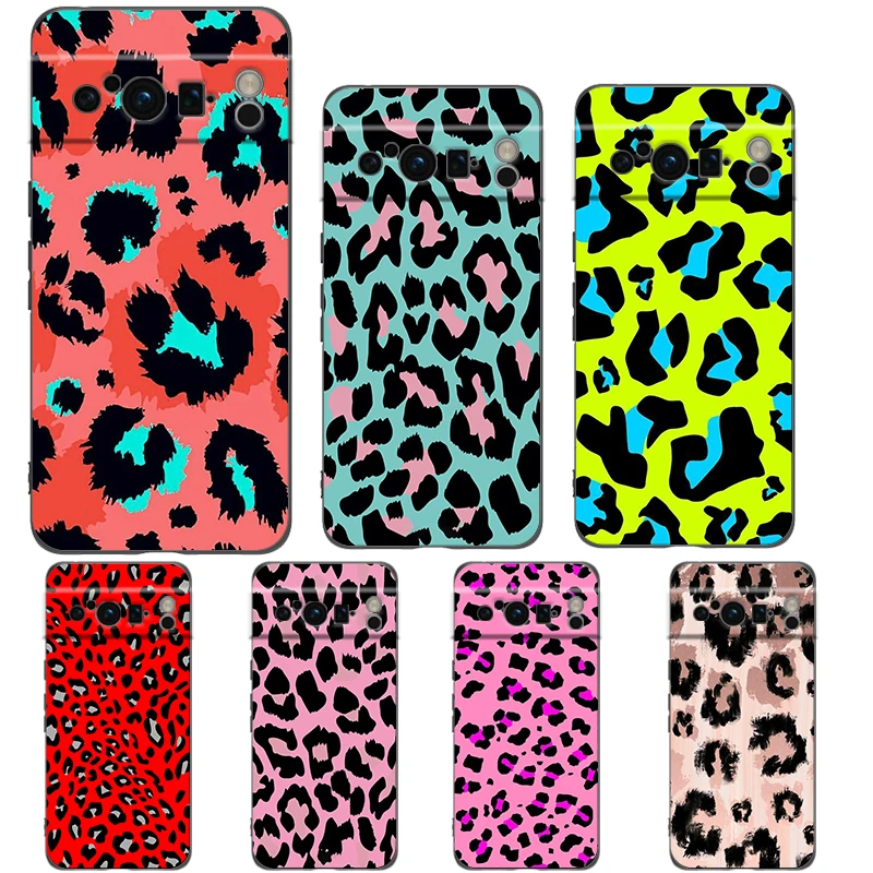Leopard Print Pattern Soft Silicone Shockproof Phone Case - Black Cover s