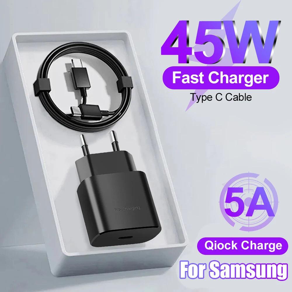 

PD 45W Super Fast Charger For Samsung Galaxy S22 S23 S20 Ultra A53 A54 8S USB C To Type C Cable Quick Charging Phone Accessories