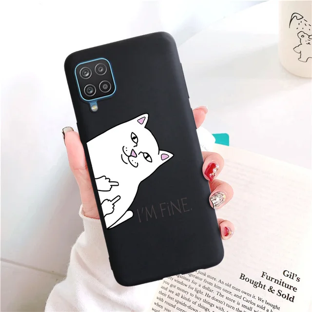 Candy Matte Soft TPU Case For Samsung Galaxy A12 Shockproof Silicone Back Cover For SamsungA12 A 12 SM-A125F Cases Red Cat Funda 001I052