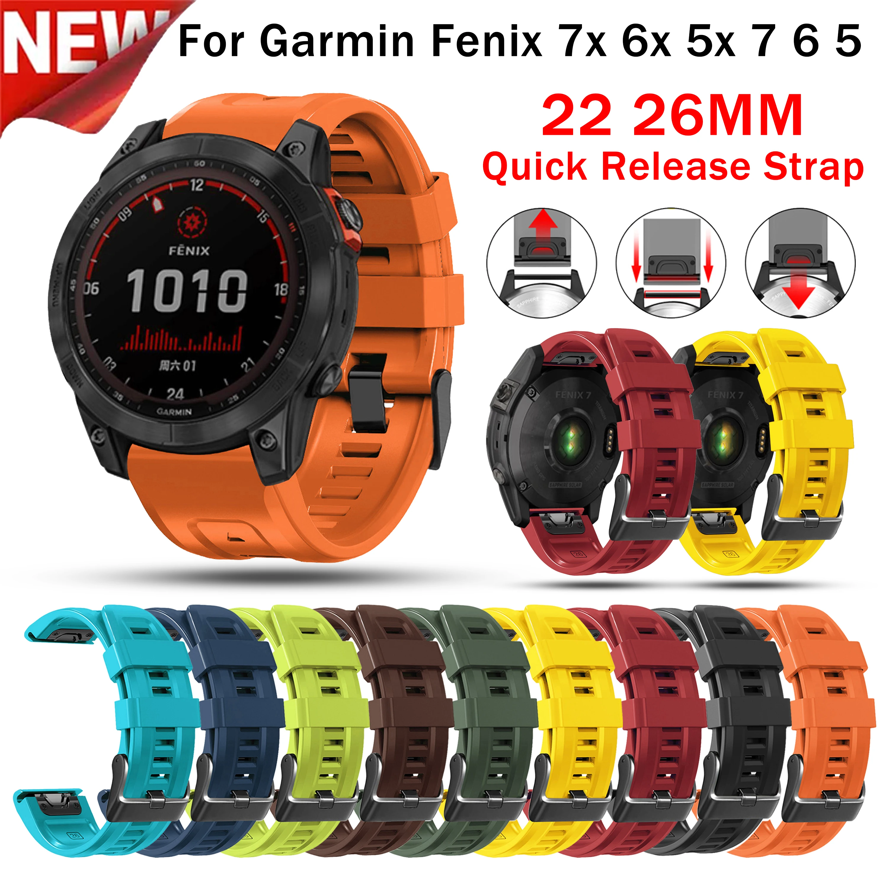 Quick Release 22/26MM Silikon Armband für Garmin Fenix 7 7X 6 6X Pro 5 5X Plus