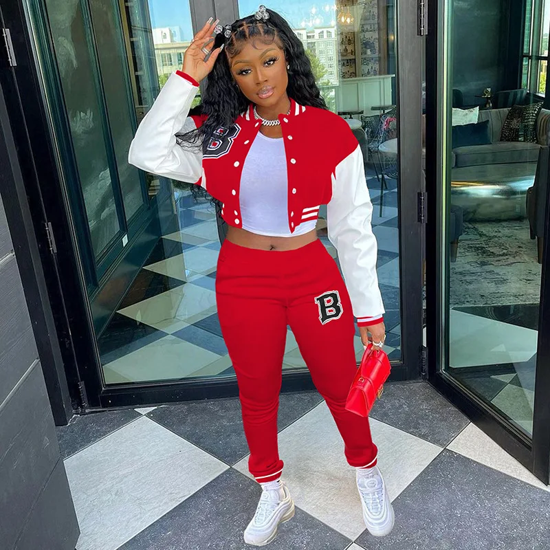 MODX European and American women's cross-border Baseball uniform letter printed casual two-piece sports suit