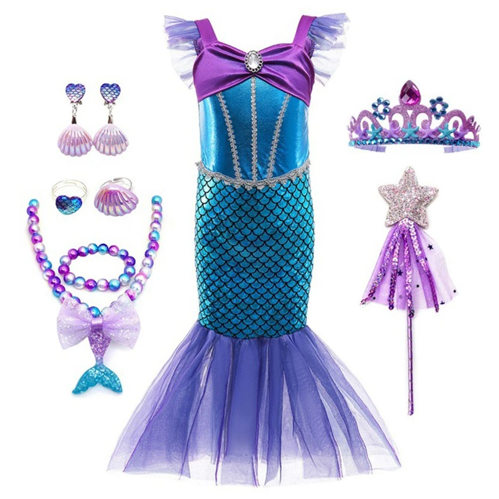 Girls Little Mermaid Ariel Princess Dress Cosplay Costumes For Kids
