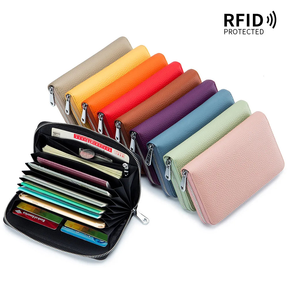 

New RFID Women Wallets Female Genuine Leather Purse Long Zipper Purses Solid Fashion Clutch Passport Bag Card Holders