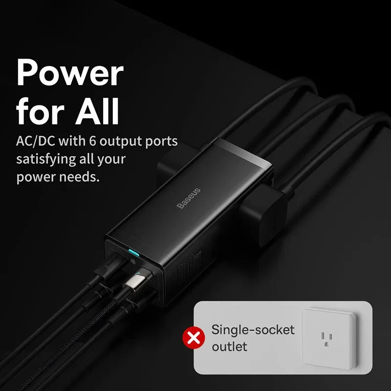 Power Strip Baseus 100W GaN Desktop Charger Fast Charging Station 4000W AC Outlet For Laptop Tablet iPhone 16 15 Xiaomi Samsung