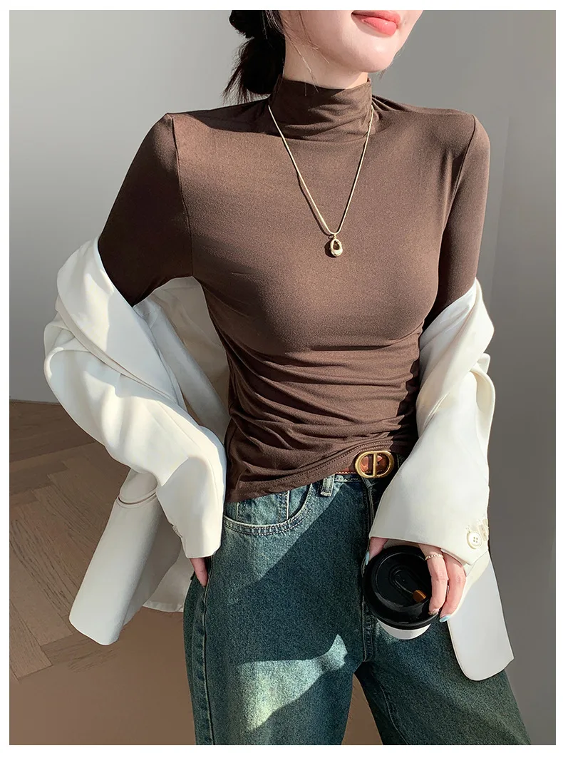 Women Fashion Korean Solid Long Sleeve Innerwear Bottming - Uniqwear