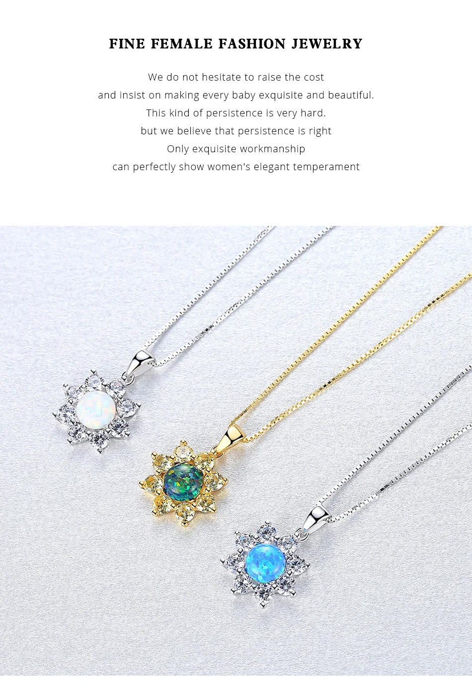 Collana con pendente in argento sterling con fiore sole, opale verde blu, per donna, zirconi di alta qualità, Natale_voghion.com