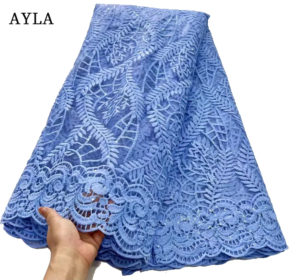 

Blue Luxury African Lace Fabric Sequin Embroidery Fabric Fashion French Tulle Lace Fabric for Wedding Clothes Lace Sew 5 Yards