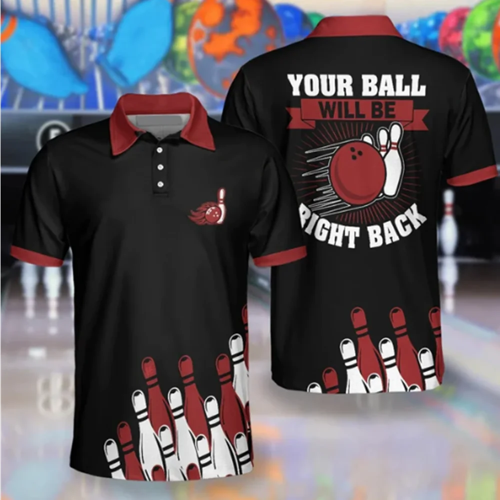 Bowling Polo shirt men's funny bowling jersey personalized bowling team league shirt 3D printed Polo T-shirt