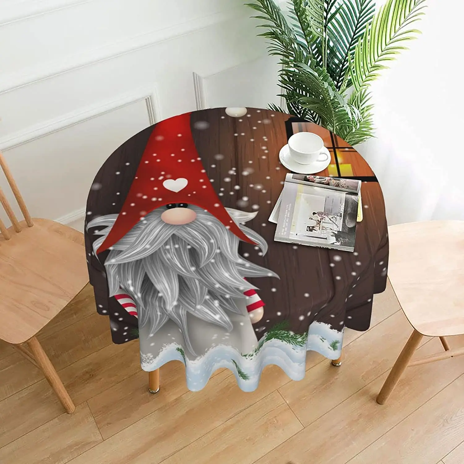 

Christmas Snowflake Round Tablecloth Xmas Tree Circular Table Cloth Cover Decorative for Picnic Banquet Party Kitchen 60 Inch