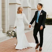 Muslim Wedding Dresses 2025 Bride Dress Woman Modest Long Sleeves Satin Bridal Gowns Vestidos De Novia Brides Dress Customized 1