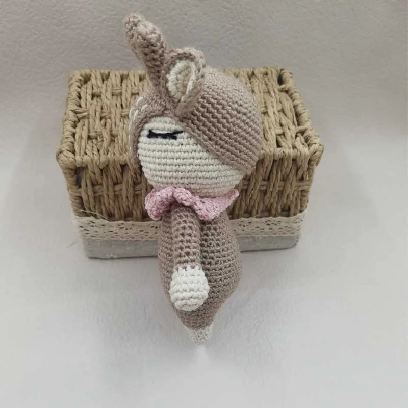Crochet Baby Handmade Deer Elk Set Rattle Teething Ring Plush Toys Sleeping Dolls Shower Gifts 4