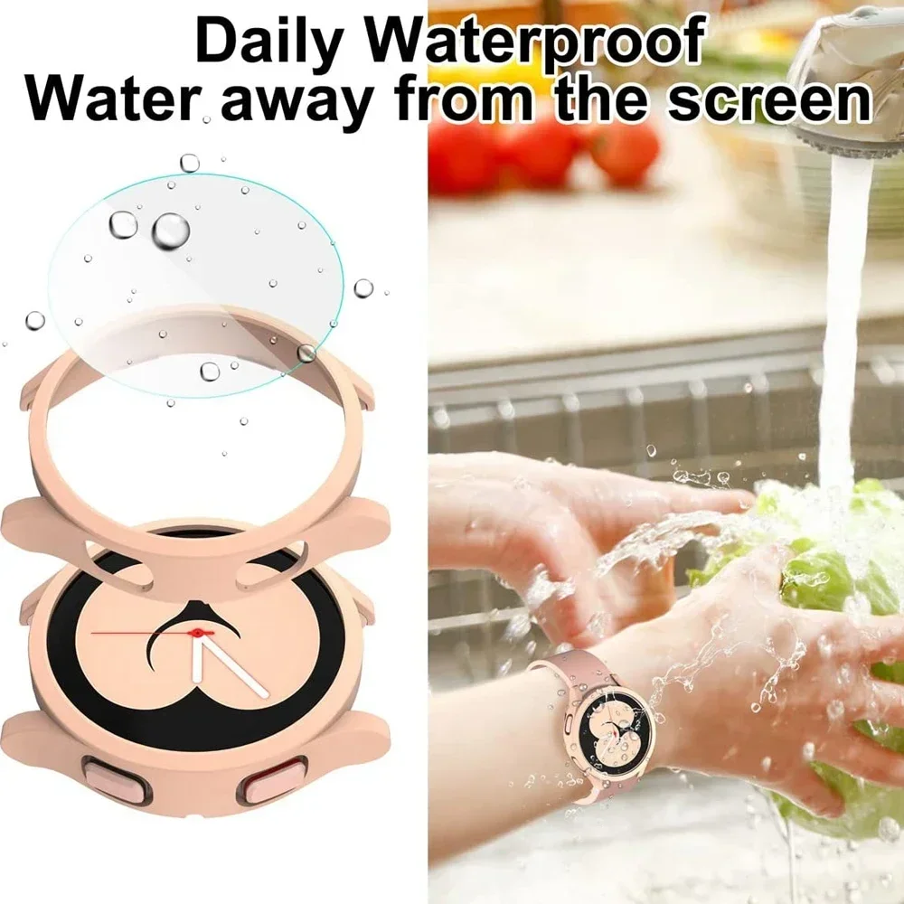 Premium Waterproof Hard PC Case with Screen Protector for Samsung Galaxy Watch - Glass Bumper Cover, 40mm to 45mm
