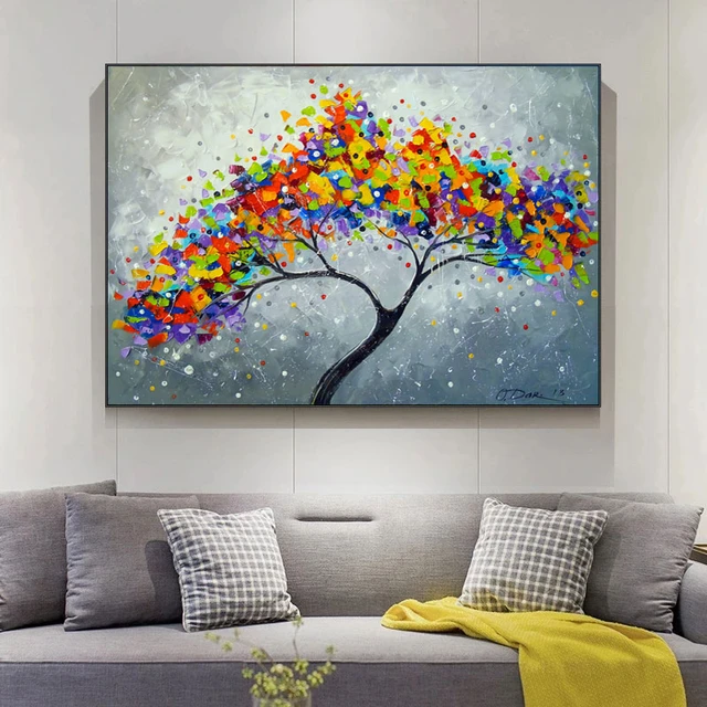 Árbol Dorado de la vida pintura al óleo sobre lienzo pared arte póster  impresiones, cuadros de pared abstractos nórdicos, sala de estar,  dormitorio, decoración del hogar - AliExpress