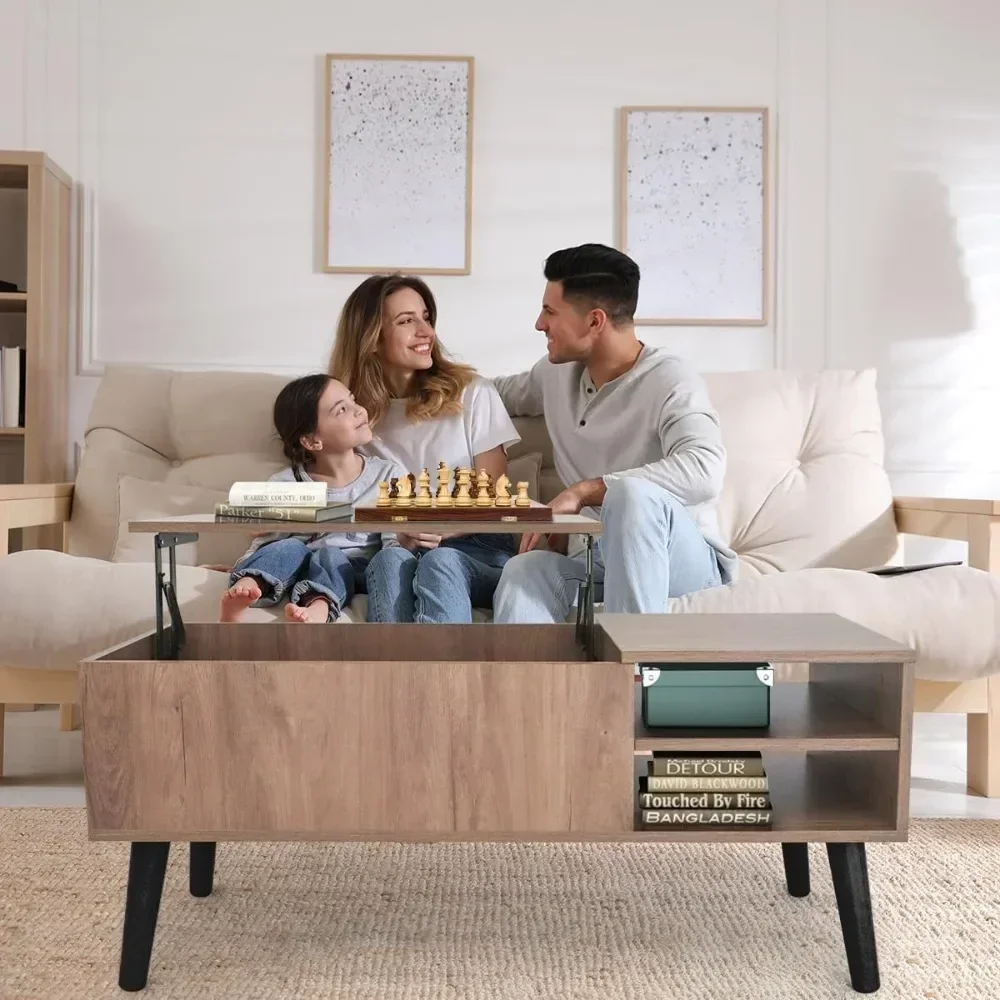 Lift Top Coffee Table with Hidden Compartment - Modern Living Room Dining Table with Rising Tabletop Lifttop Desk for Apartment 4