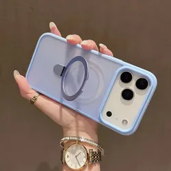 Matte Ring Holder Magnetic Phone Case with Glass Lens Protection for Magsafe Wireless Charging (LIGHT BLUE)