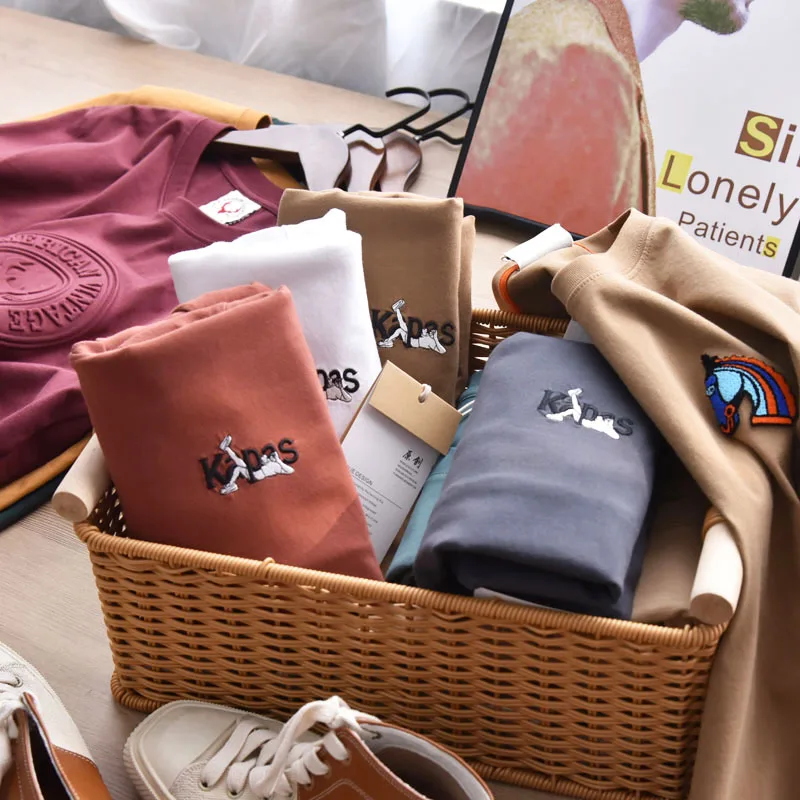 

Summer New American Retro Short-sleeved O-neck Letter Embroider T-shirt Men's Fashion Simple 100%Cotton Washed Casual Sport Tops