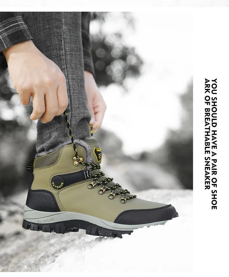 Winter Men Boots With Fur Warm Snow Non-slip Men Work Casual Shoes Waterproof Leather Sneakers High Top Ankle Boots Plus Size