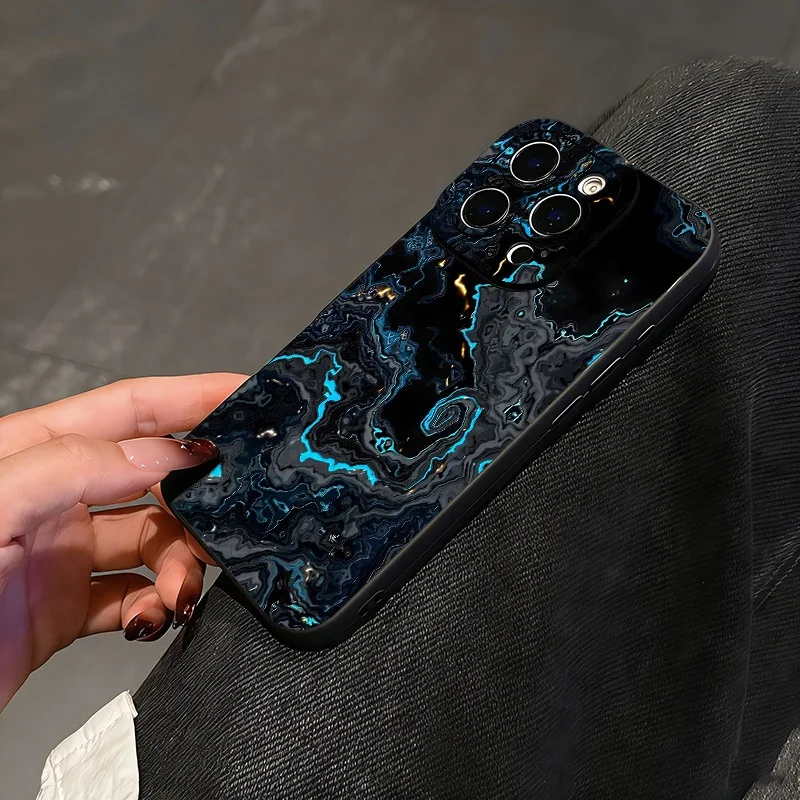 Deep Sea Blue Black Marble Soft Phone Case Cover