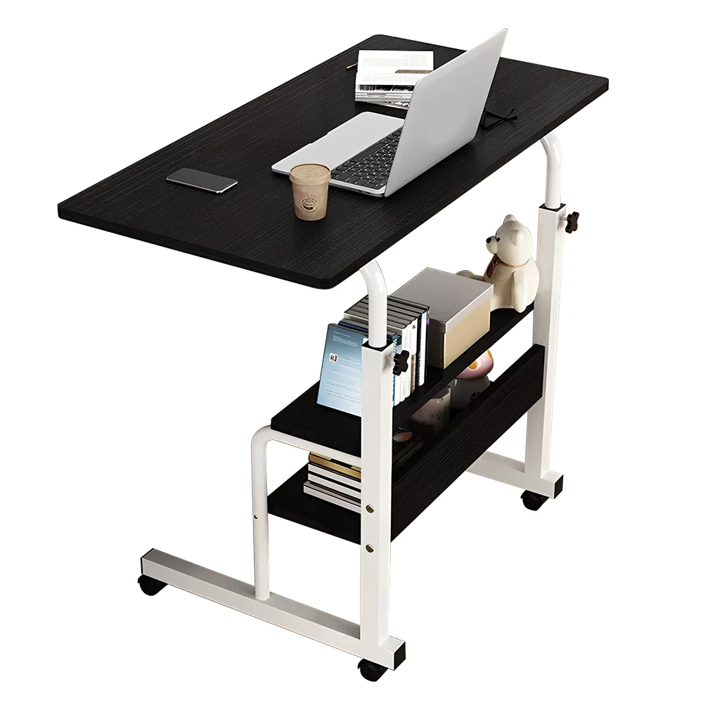 Bureau d'ordinateur portable réglable avec roulettes, table de chevet mobile, bureau d'ordinateur relevable, table d'étude portable pour chambre et bureau