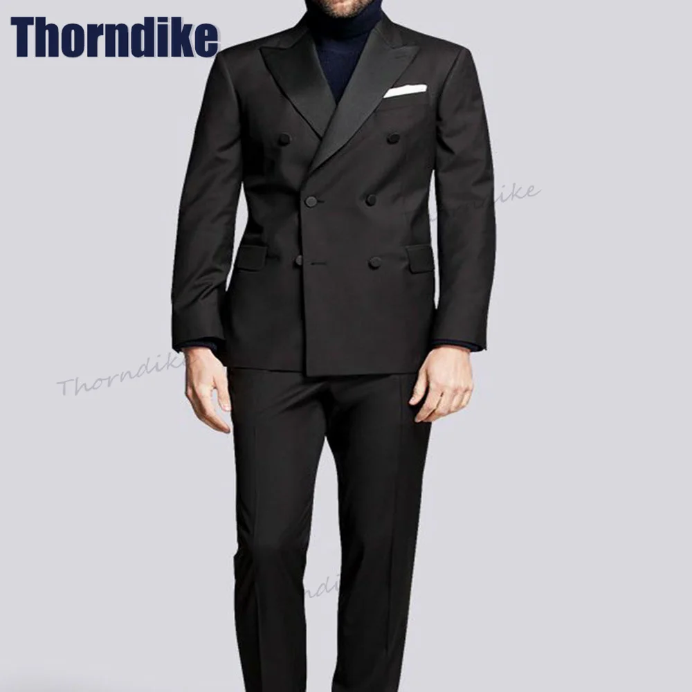 

Мужской деловой костюм из блейзера и смокинга Thorndike, черный костюм из двух предметов для свадьбы, деловой костюм для жениха