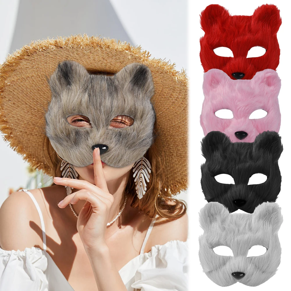 

Fox Shape Half Face Eye Mask Imitation Cat Hair Christmas Carnival Party Cosplay Mask Halloween Costume Props Male Female Toy