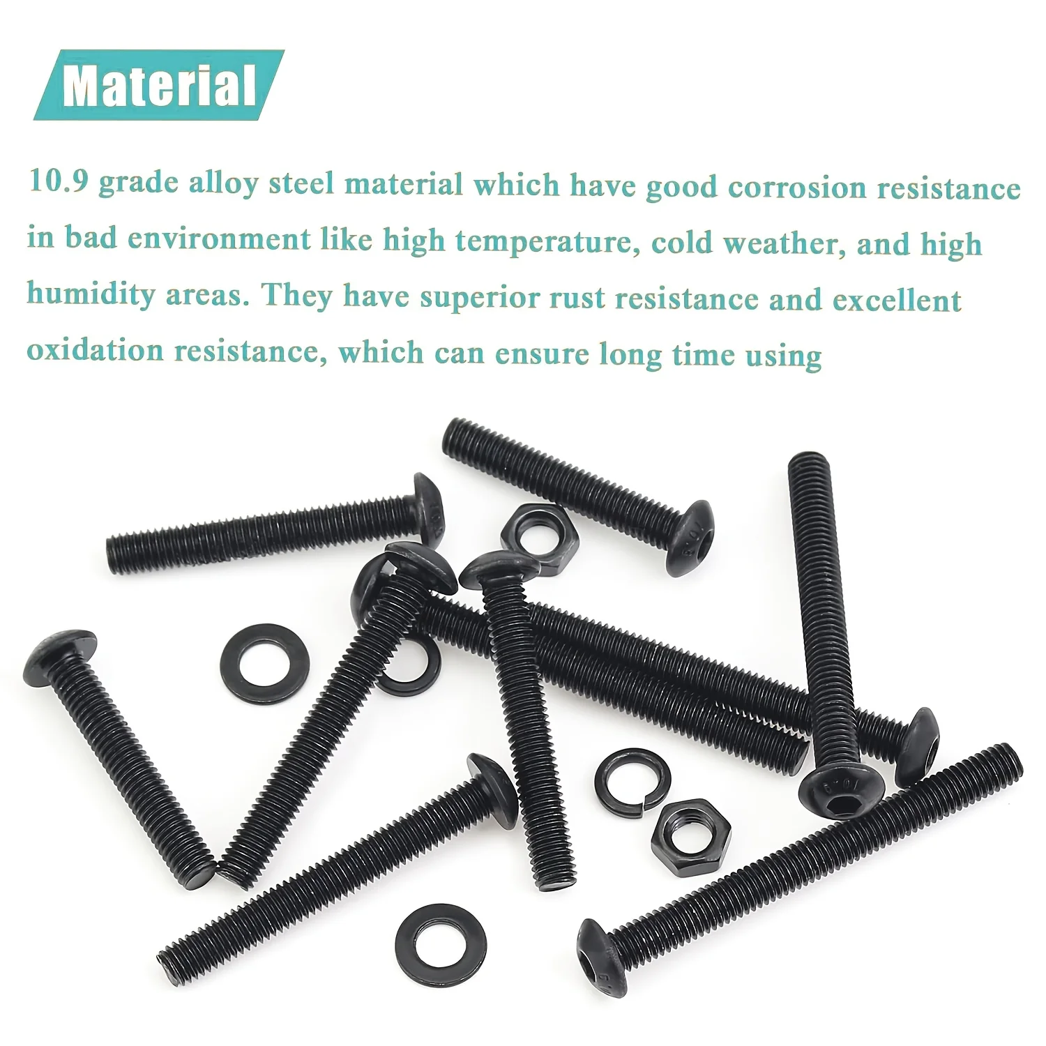 200 Pieces M5 x 30mm/35mm/40mm/45mm/50mm, Button Head Socket Cap Metric Screws Bolts Washers Nuts Kit, 10.9 Grade Alloy Steel