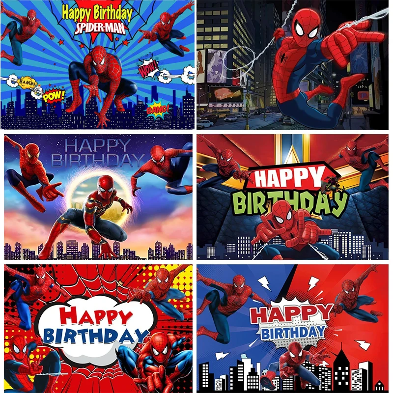 

Spiderman Backdrop Spider Boy Happy Birthday Party Superhero Baby Shower 1st Photography Background Photo Banner Decorations