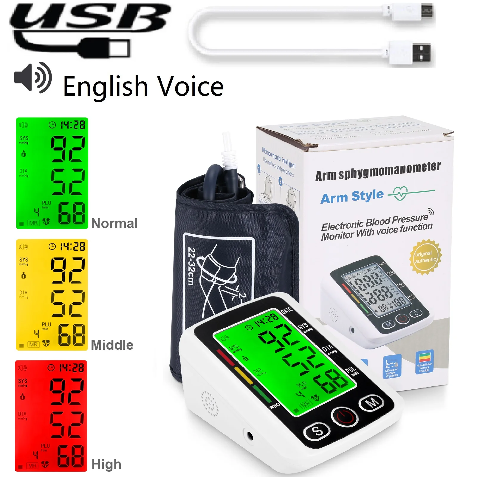 3 Color USB Hematomanometer Arm Automatic Monitor Medical BP