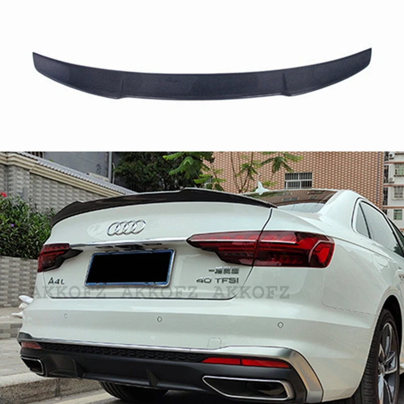

For Audi A4 B9 S4 S-line 2017-2020 Sedan V Style Carbon Fiber Rear Spoiler Trunk Wing FRP Glossy black Forged Carbon