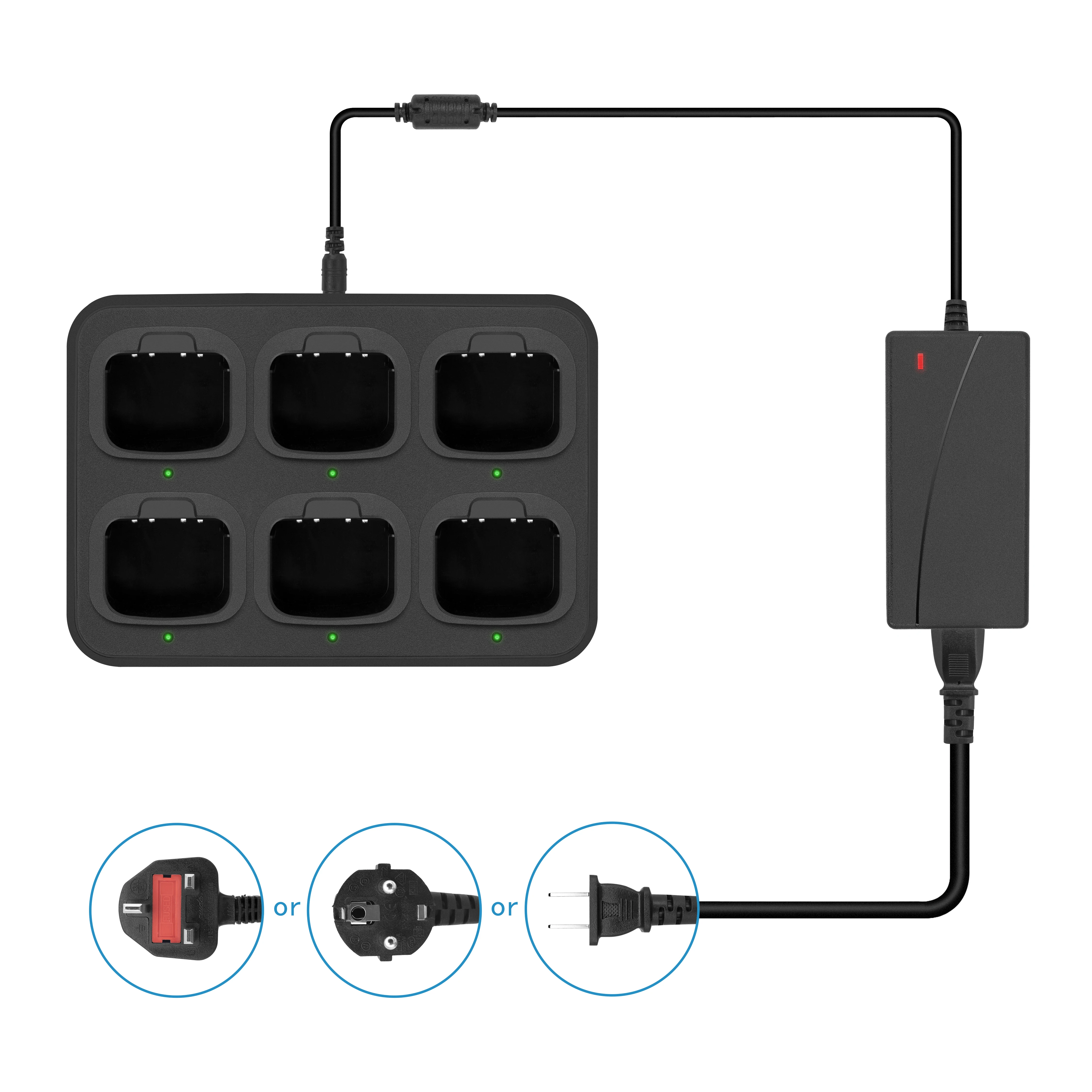 6-Way Multi-Functional Charger Adapter Rapid Charging for PX-777 VEV-3288S VEV-V1000 Walkie Talkie Two Way Radio