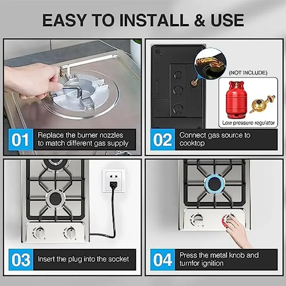 Portable Gas Cooktop Stainless Steel 2 Burner Stove Dual Fuel Built-in RVs and Apartments 6